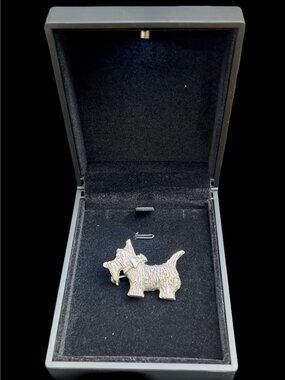 Vintage Sterling Silver Scottie Dog Pin Brooch 925 With Bowtie Accent Textured F